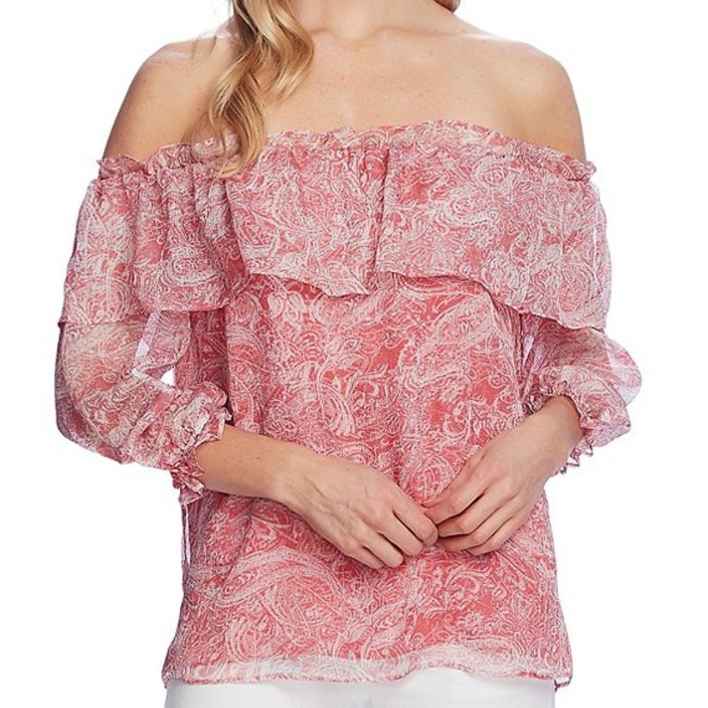Vince Camuto Paisley Print Off-the-Shoulder Ruffle